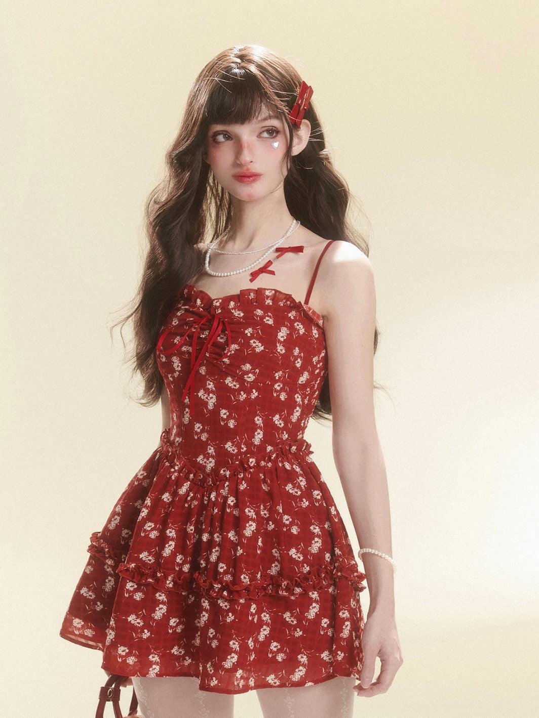 Radiant Red Blossom Dress