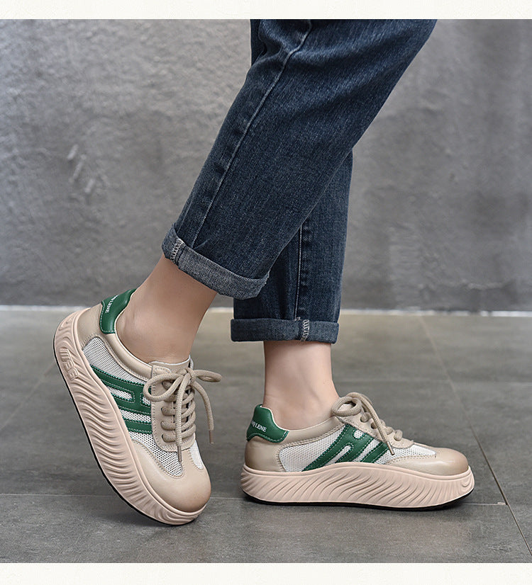 Simple Splicing Lace-up Leather Thick-soled Shoes