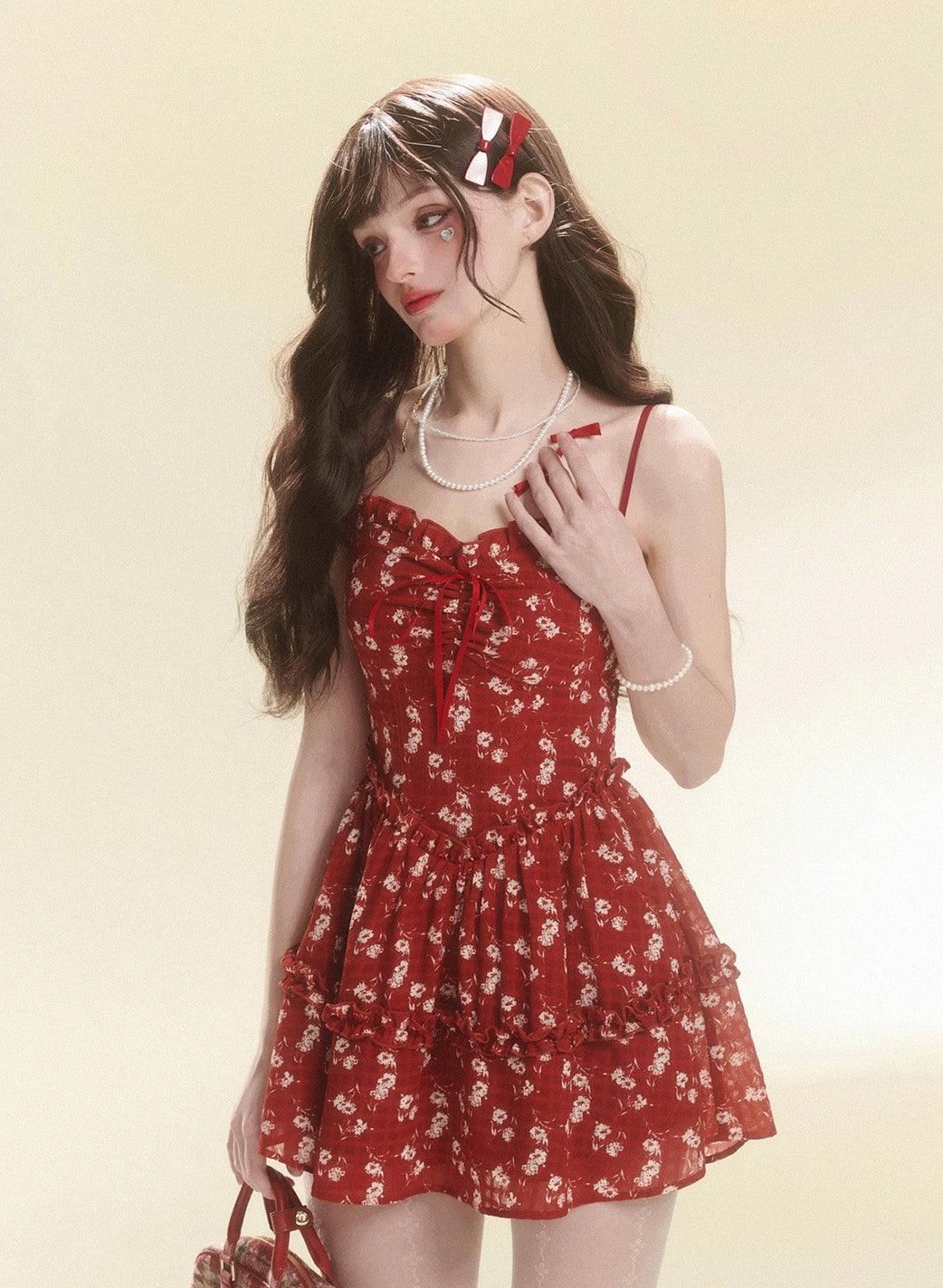 Radiant Red Blossom Dress