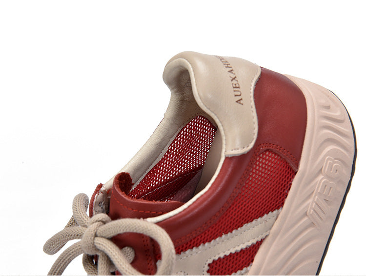 Simple Splicing Lace-up Leather Thick-soled Shoes