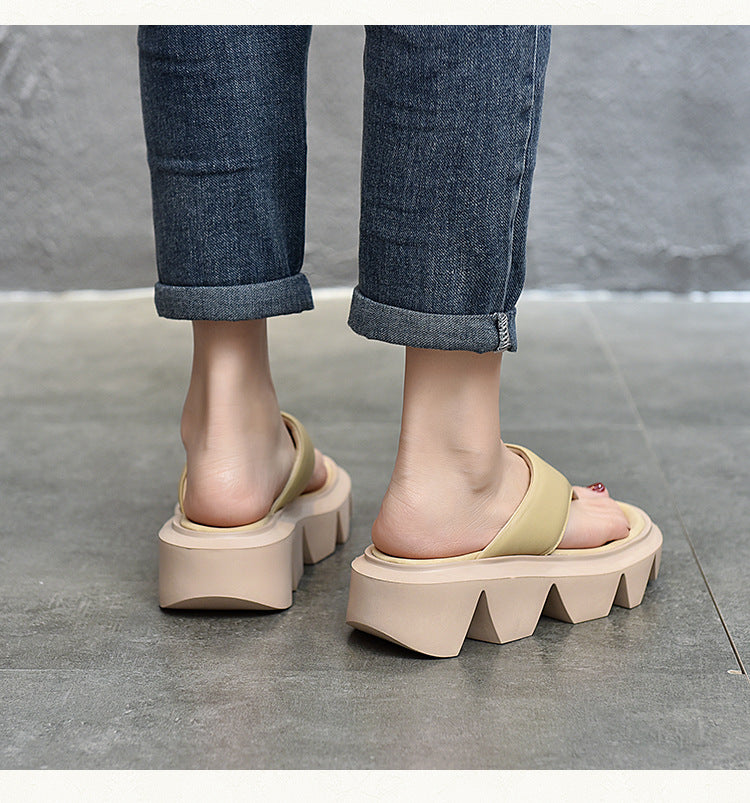 Casual Leather Thick Bottom Slippers