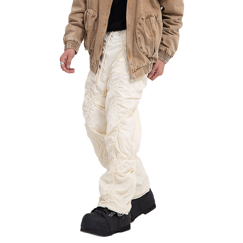 Beige Drawstring Ruched Pants