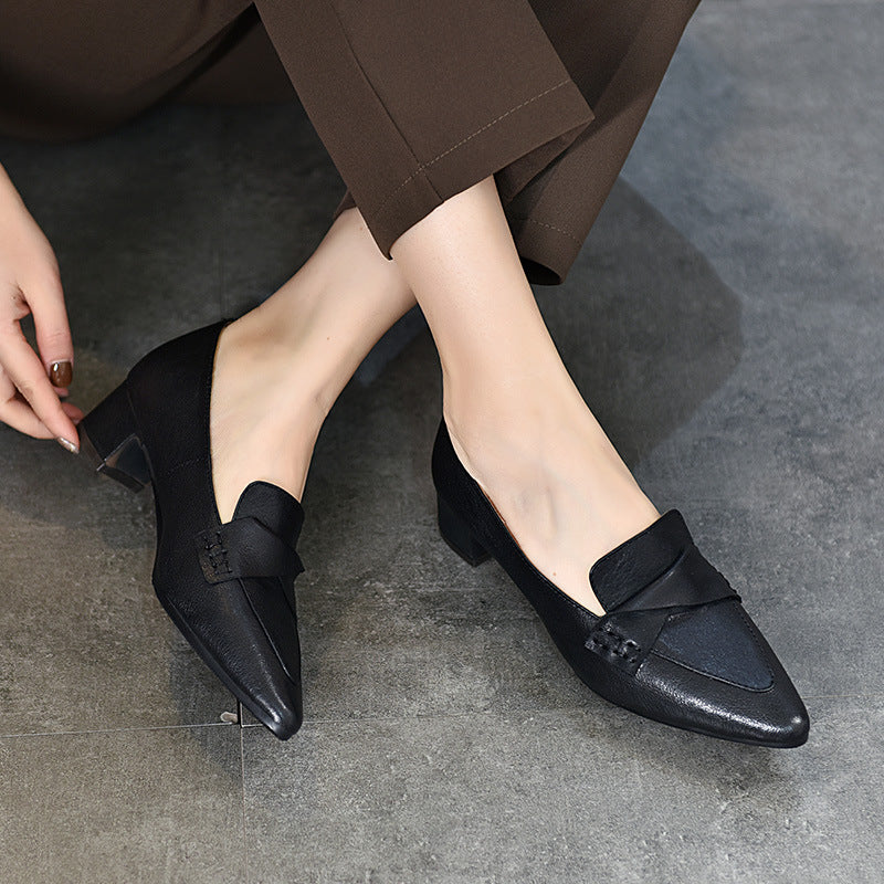 Classic leather Pointed-toe Chunky Heel Shoes
