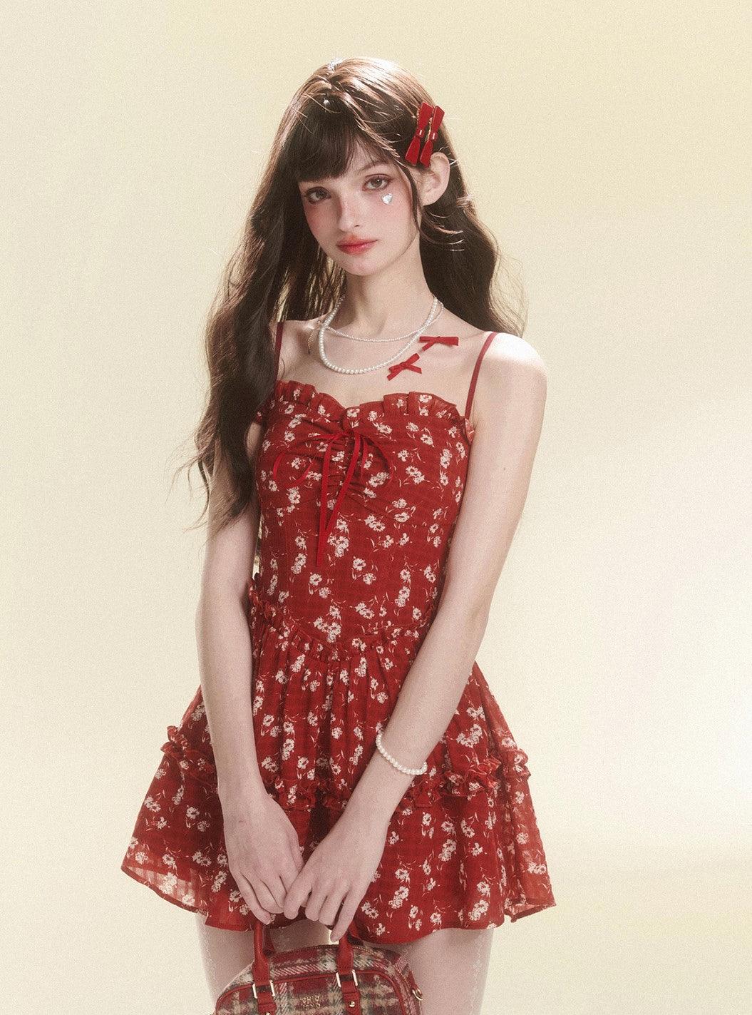 Radiant Red Blossom Dress