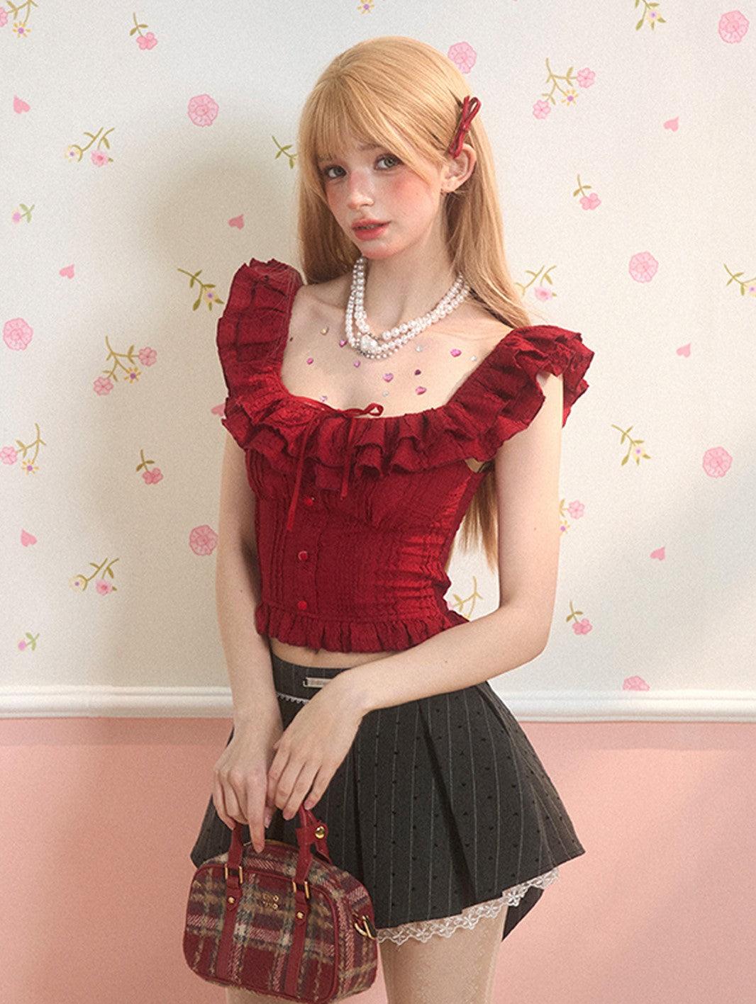 Charming Sweetheart Mini Sleeve Top And Skirt Set