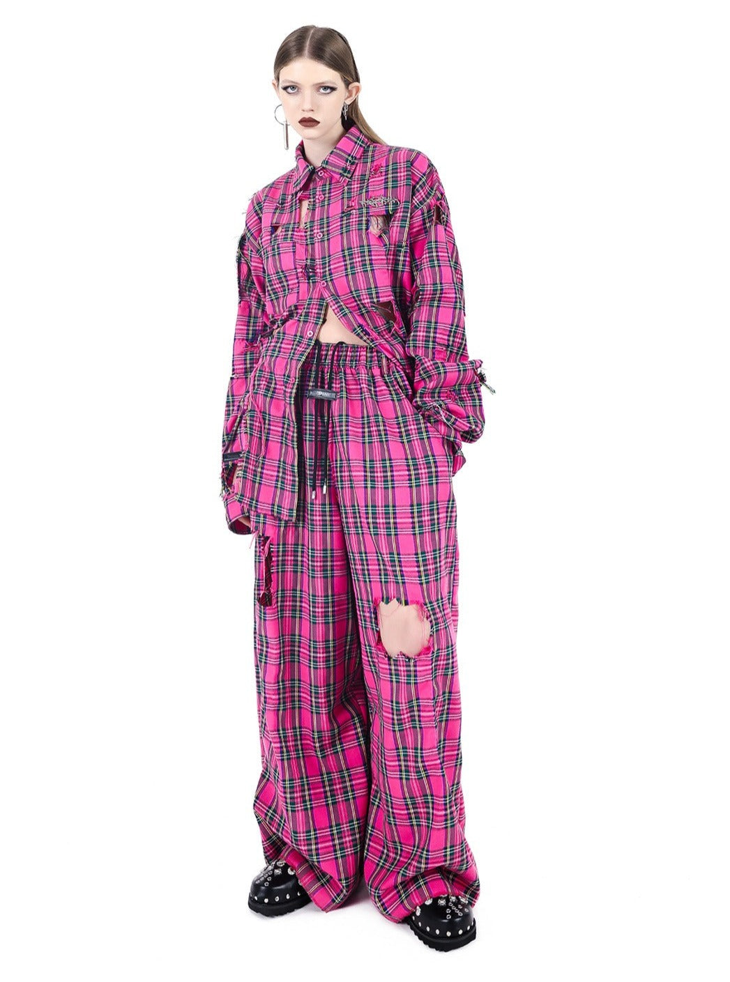 PINKSPINK Punk Plaid Harem Pants - Pink