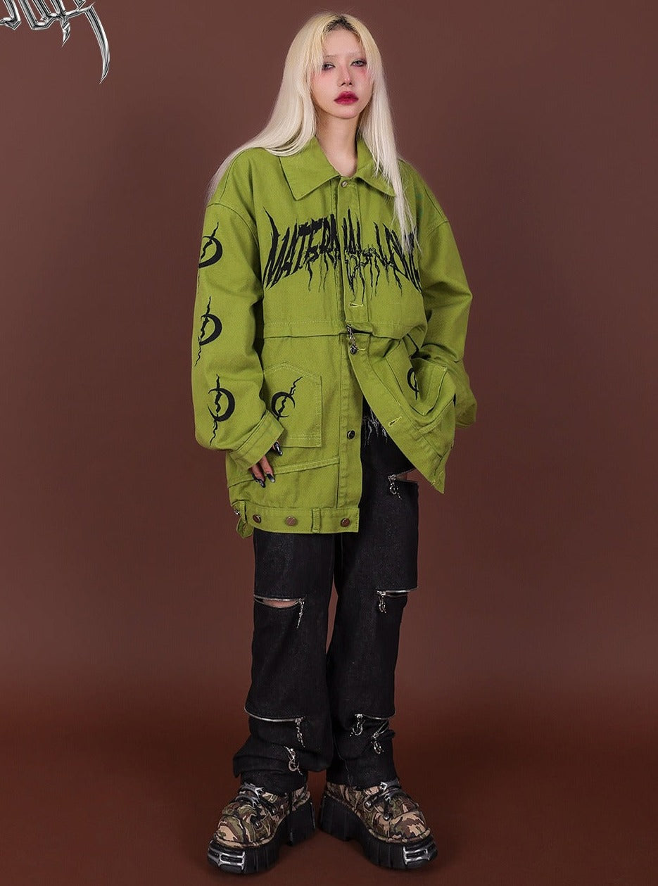 PINKSPINK Graffiti Oversized Utility Jacket - Lime Green and Pastel Pink