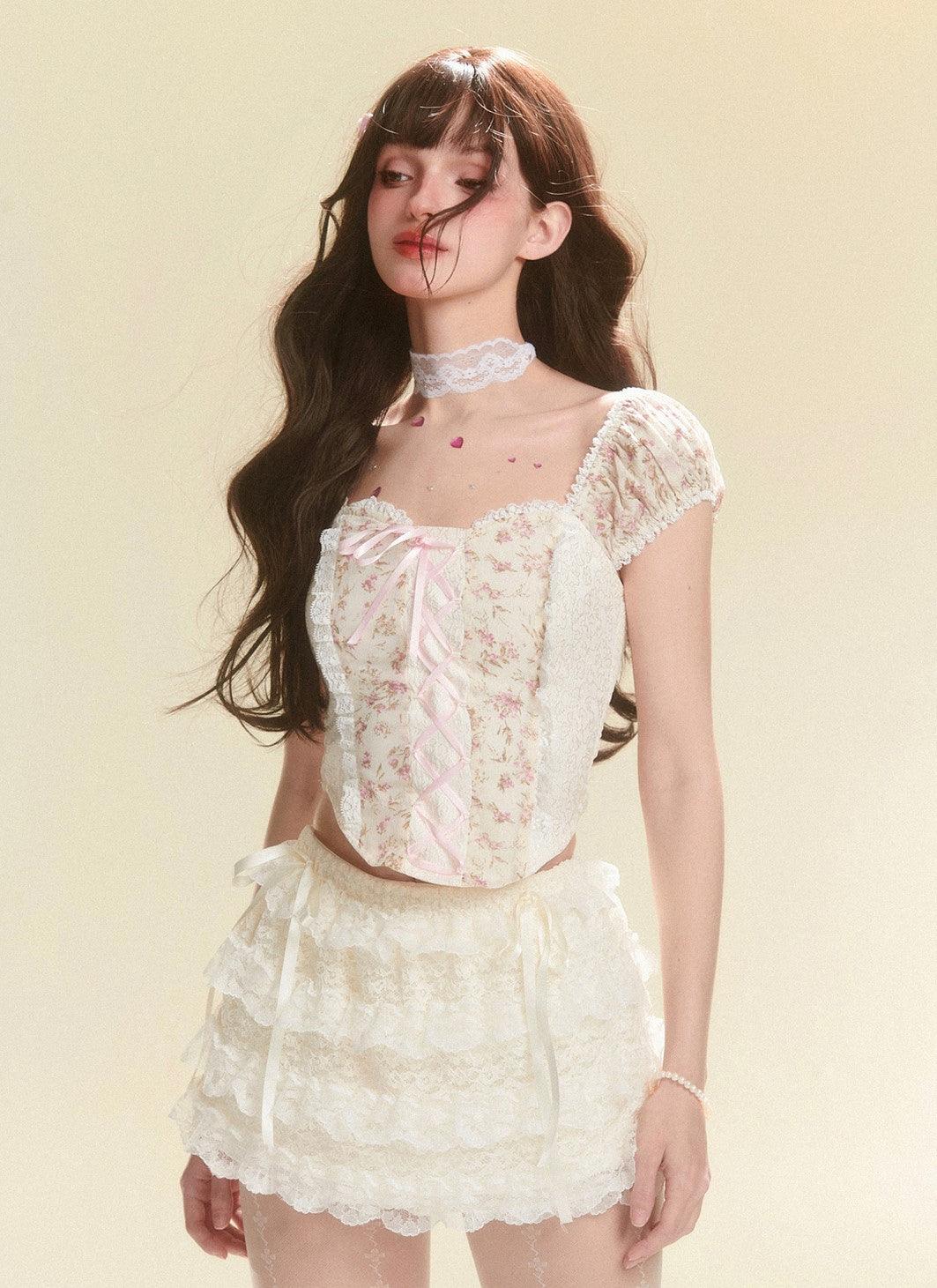 Floral Print Slim Fit Suspender Top And Skirt Set