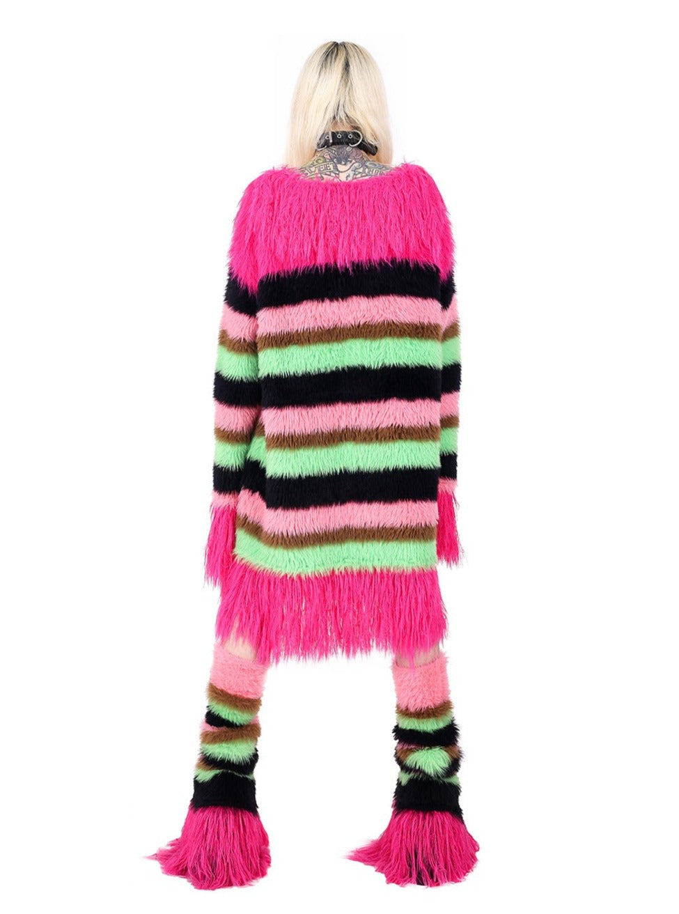 PINKSPINK Neon Striped Faux Fur Coat - Multi-color