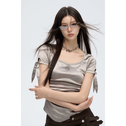 Champagne Satin Lace Top With Wrap Sleeves