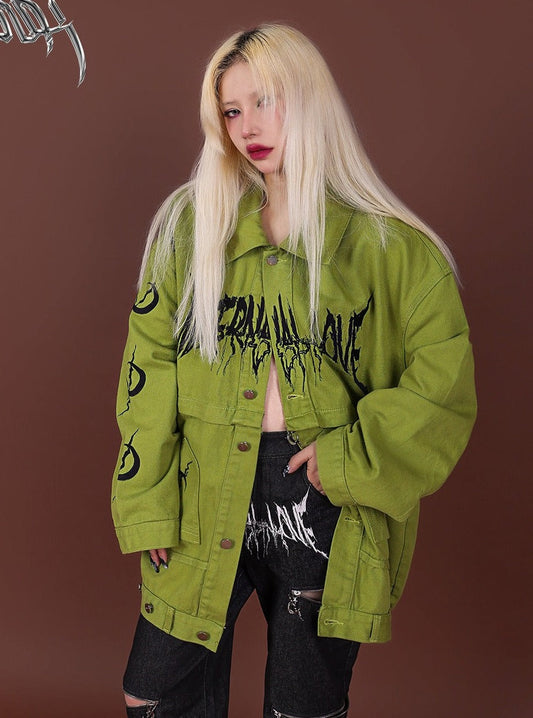 PINKSPINK Graffiti Oversized Utility Jacket - Lime Green and Pastel Pink