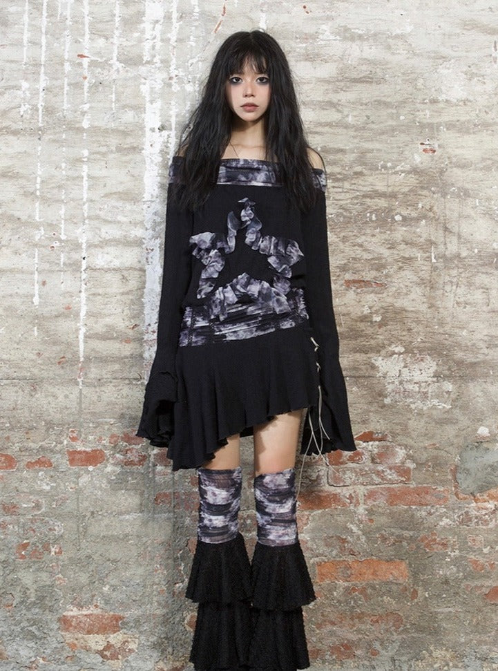 ARIADNAw Gothic Grunge Off-Shoulder Dress