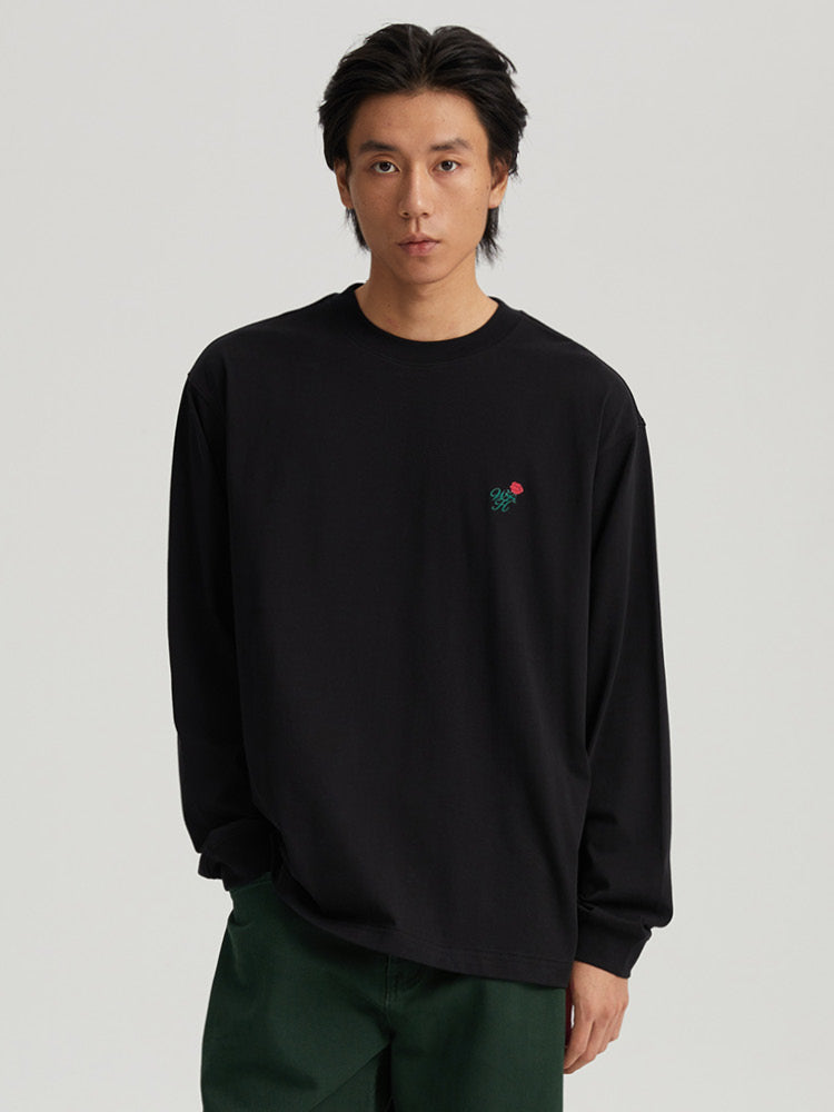 Romantic Rose Embroidery Long Sleeved Tee