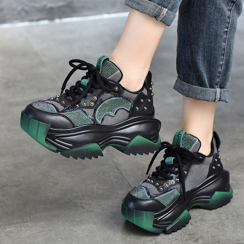 Niche Design Colorblock Leather Thick Bottom Shoes