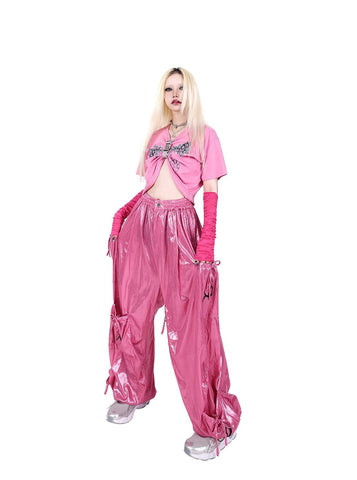 PINKSPINK Metallic Cargo Balloon Pants - Silver/Hot Pink