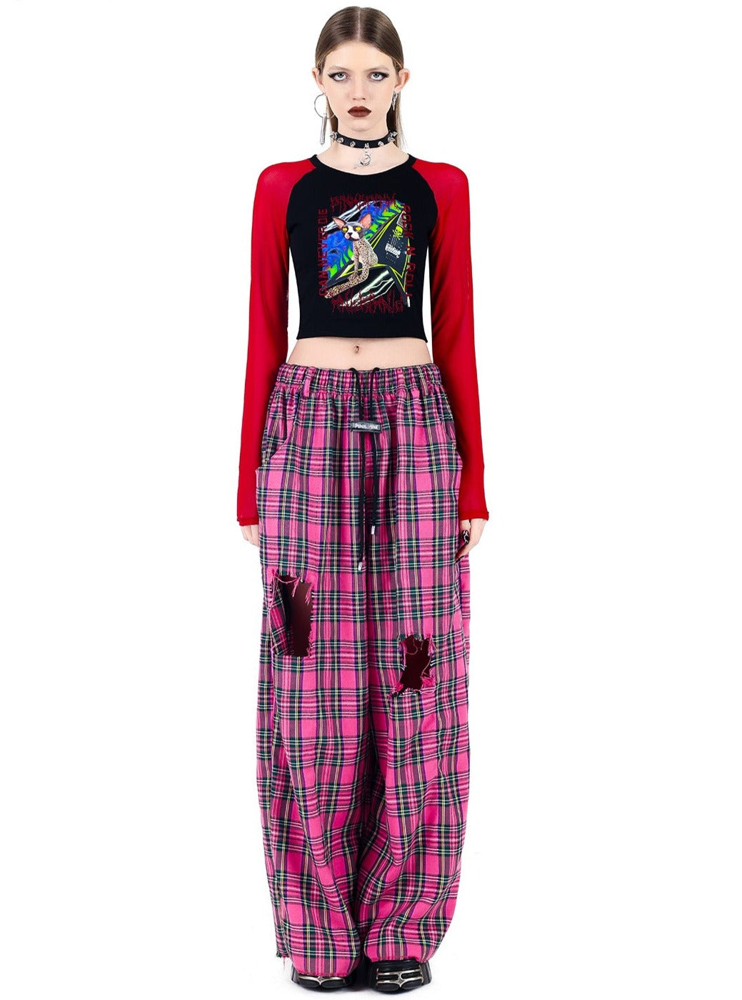 PINKSPINK Punk Plaid Harem Pants - Pink