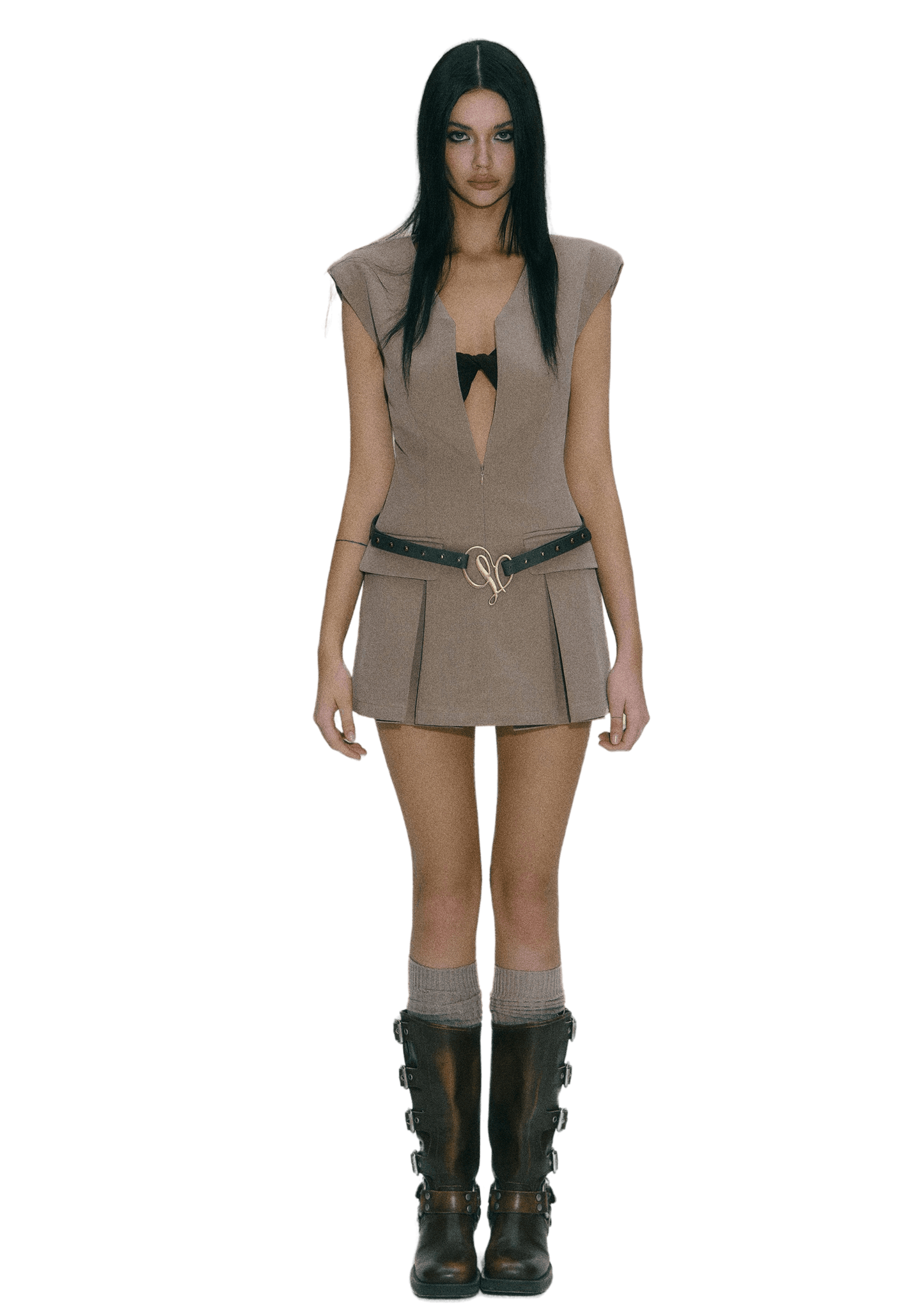 Zipper Suit Vest Dress