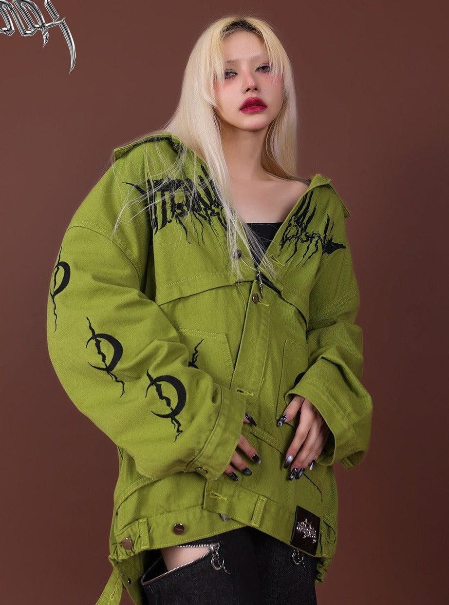 PINKSPINK Graffiti Oversized Utility Jacket - Lime Green and Pastel Pink