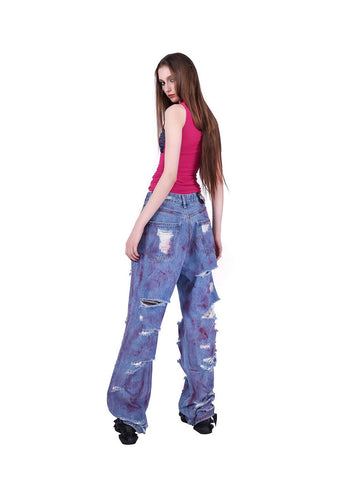 PINKSPINK Cosmic Shred Wide-Leg Jeans - Purple Tie-Dye