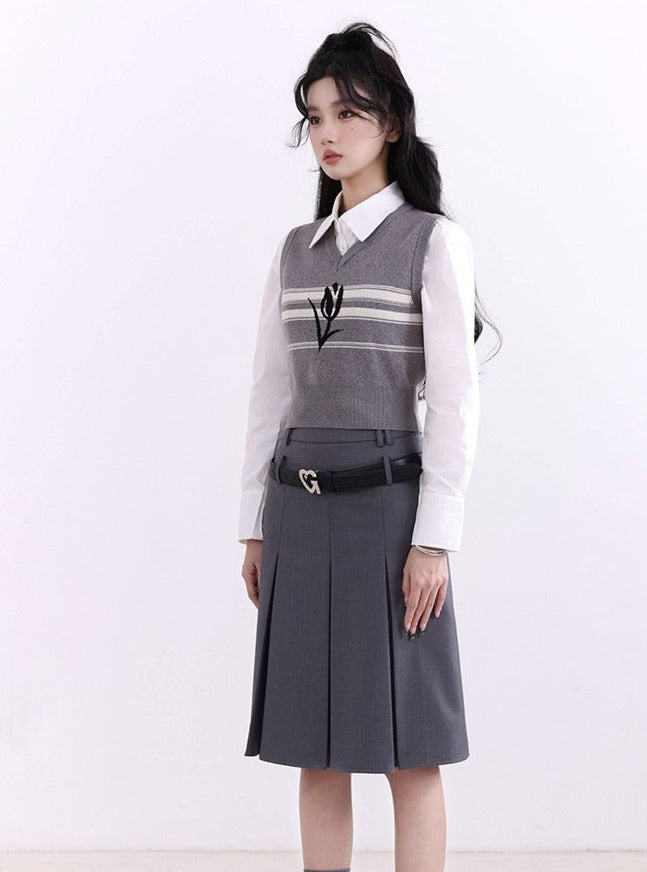 Cropped Statement Shirt, Skirt & Vest Set