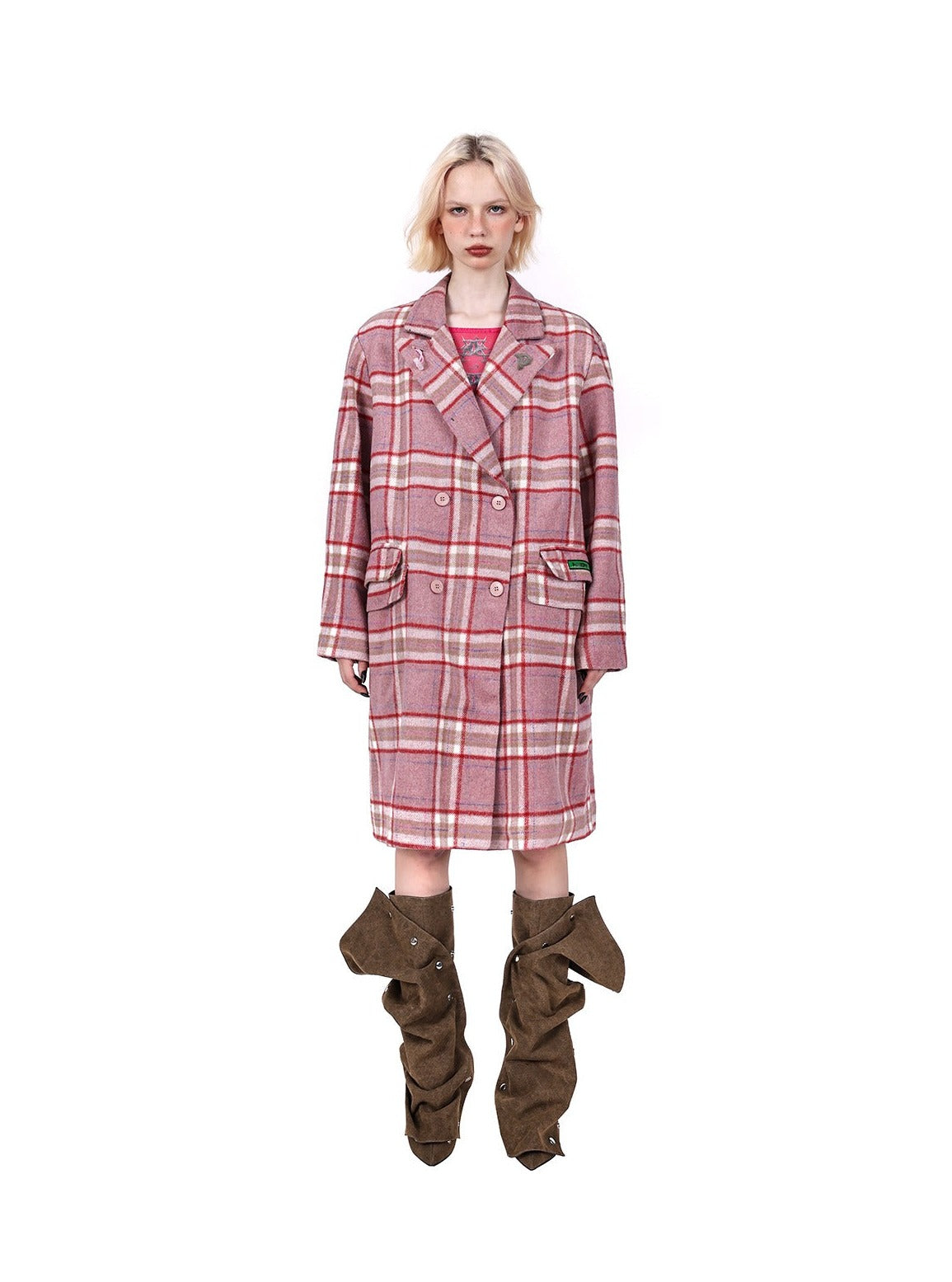 PINKSPINK Oversized Plaid Wool Coat - Dual Color Options