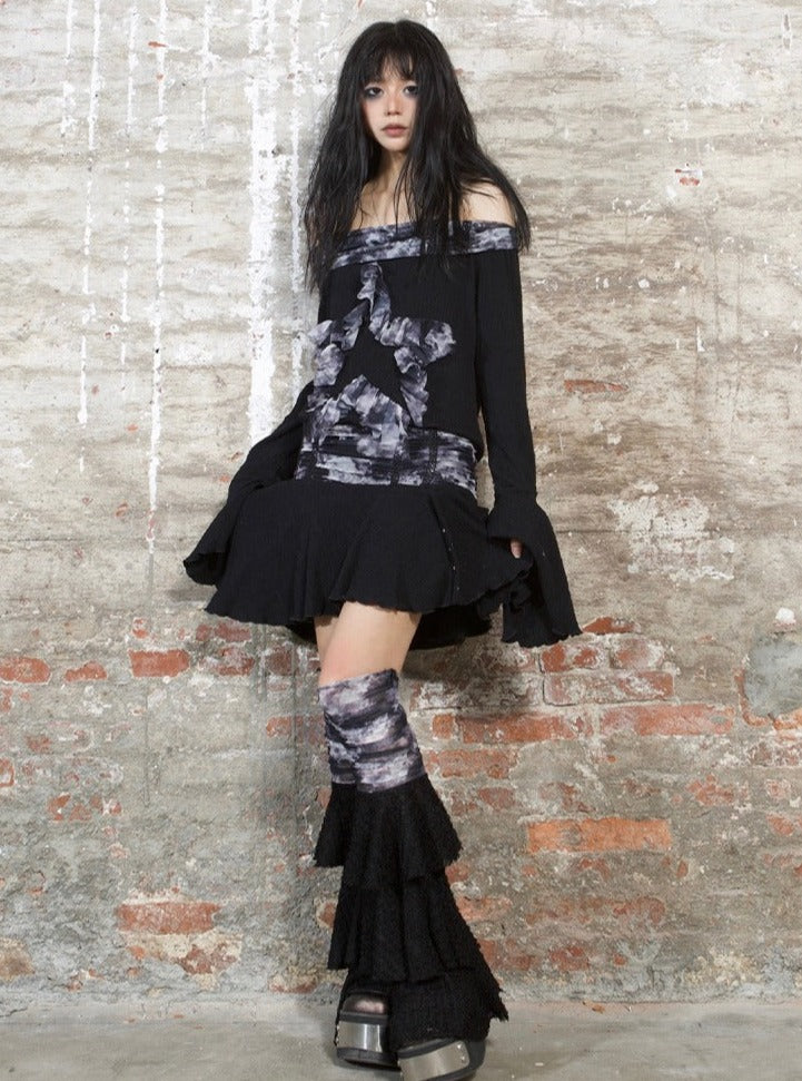 ARIADNAw Gothic Grunge Off-Shoulder Dress