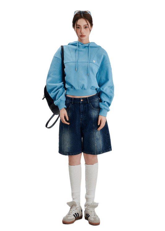 Embroidered Oversize Drop Shoulder Cropped Hoodie