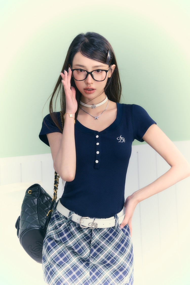 Preppy Chic Plaid Mini Skirt - Navy & White Sporty Tennis Skort