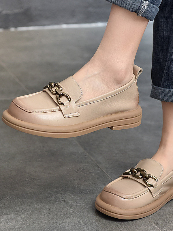 British Style Splicing Round Toe Leather Shoes