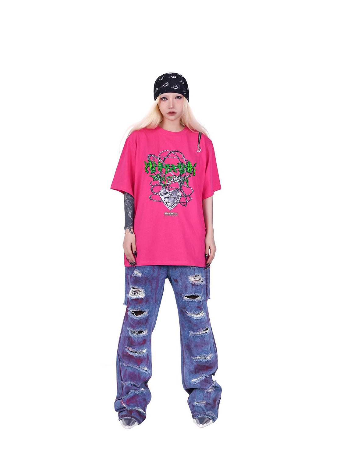 PINKSPINK Cosmic Shred Wide-Leg Jeans - Purple Tie-Dye