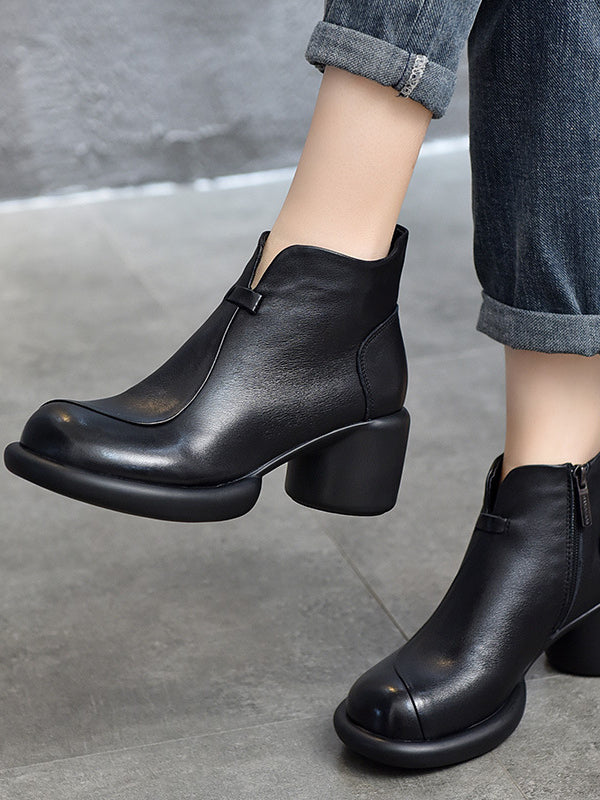 Simple Solid Color High Heel Back Zipper Boots