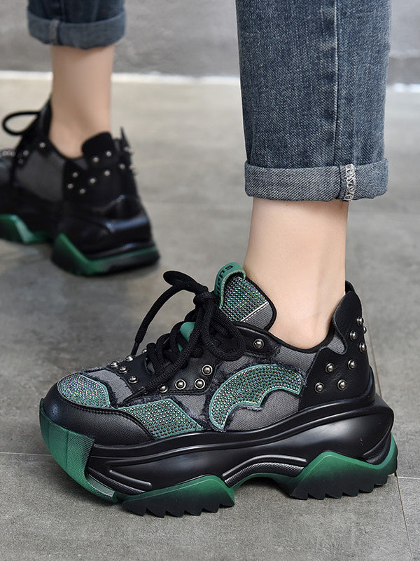 Niche Design Colorblock Leather Thick Bottom Shoes