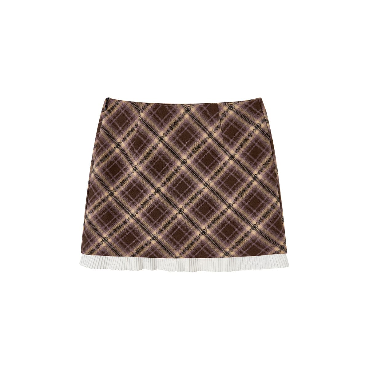 Checkered Mini Skirt - Brown Color Blocking