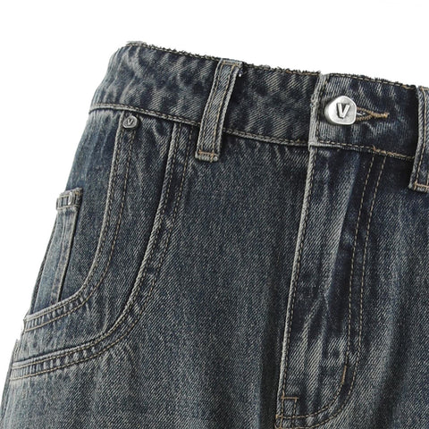 Premium 3D Washed Blue Denim Jeans With Oversized Pocket