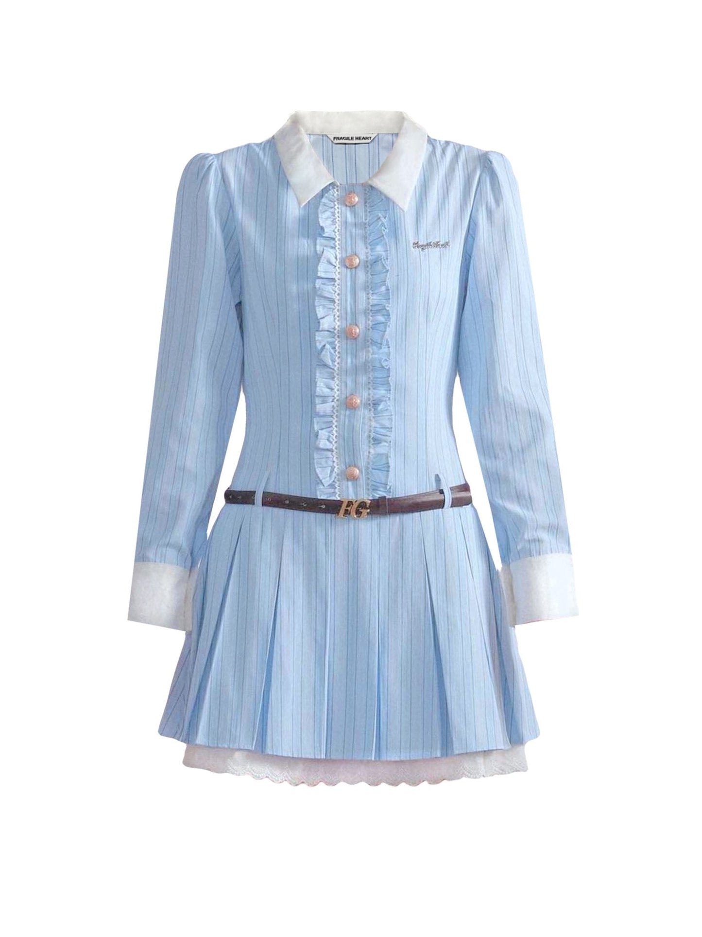 Powder Blue Chiffon Pleated Ruffle Dress