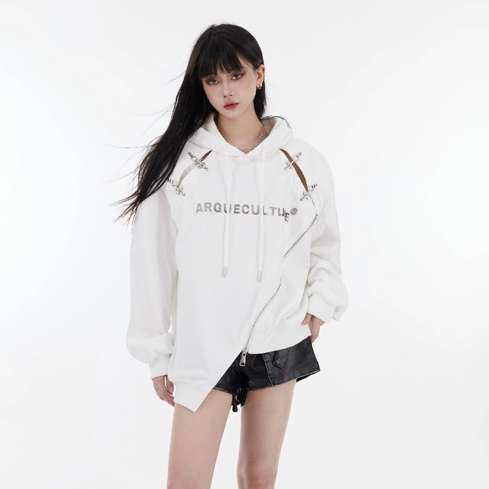 Zipper Logo Sweater With Irregular Design