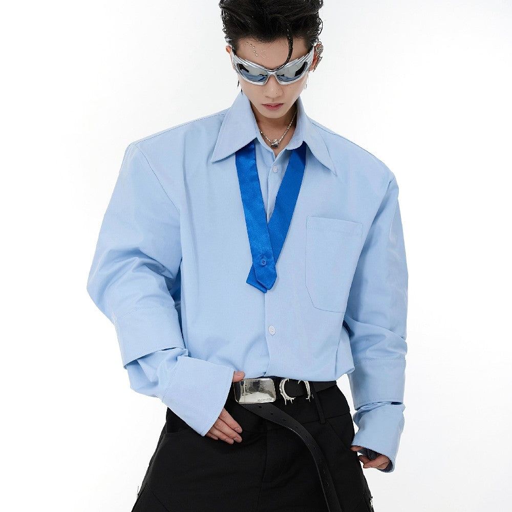 Shoulder Pad Tie-Neck Shirt