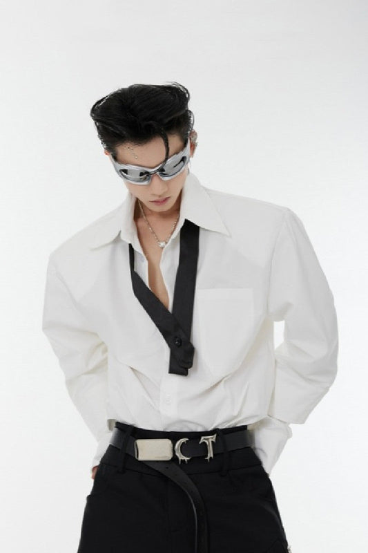 Shoulder Pad Tie-Neck Shirt