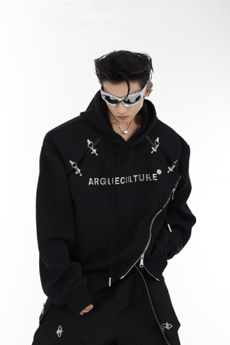 Zipper Logo Sweater With Irregular Design