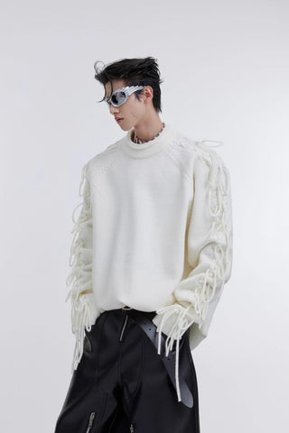 Pleated Knit Crewneck Sweater