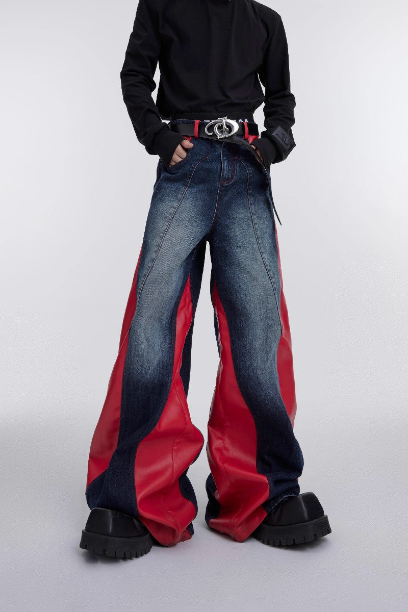 Stitched Vegan Leather Denim