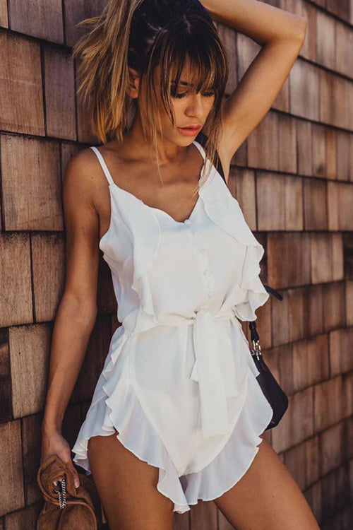 Spaghetti Ruffle Hem Romper