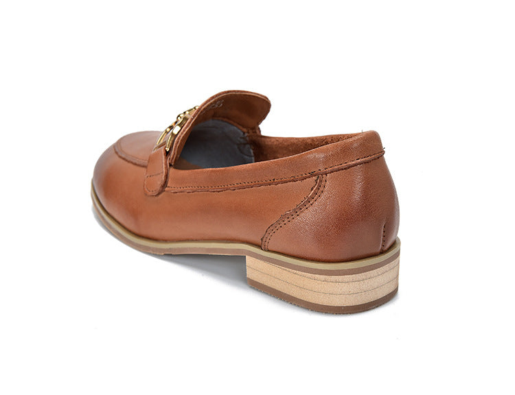 British Style Metal Buckle Leather Shoes