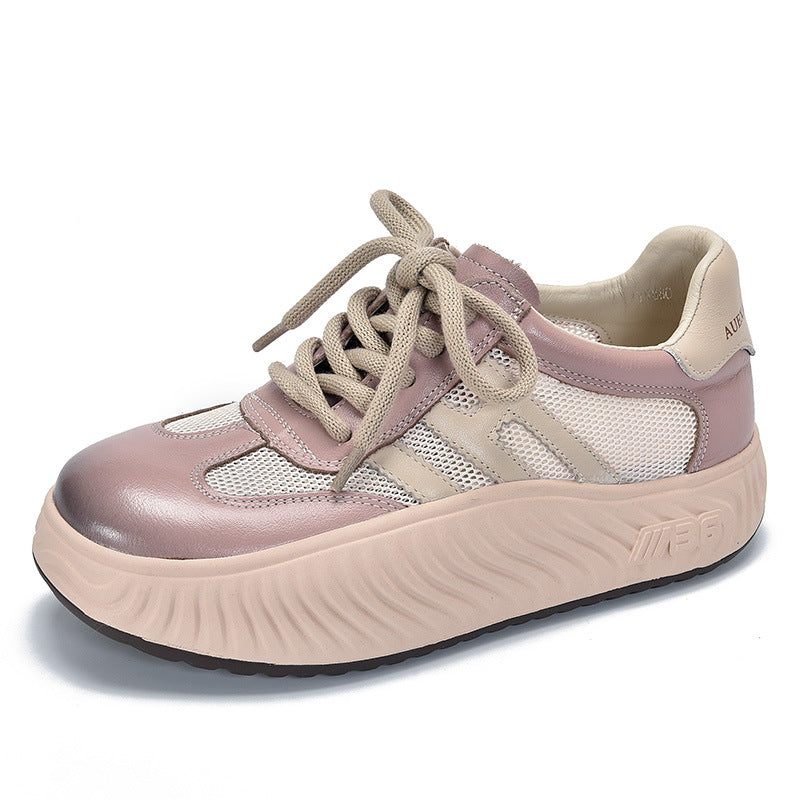 Simple Splicing Lace-up Leather Thick-soled Shoes