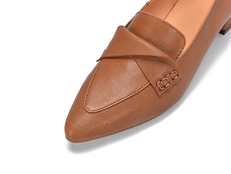 Classic leather Pointed-toe Chunky Heel Shoes