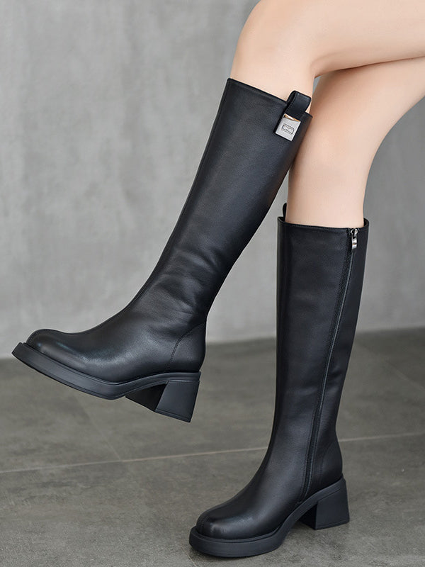 British Style Side Zipper Thick Heel Knight Boots