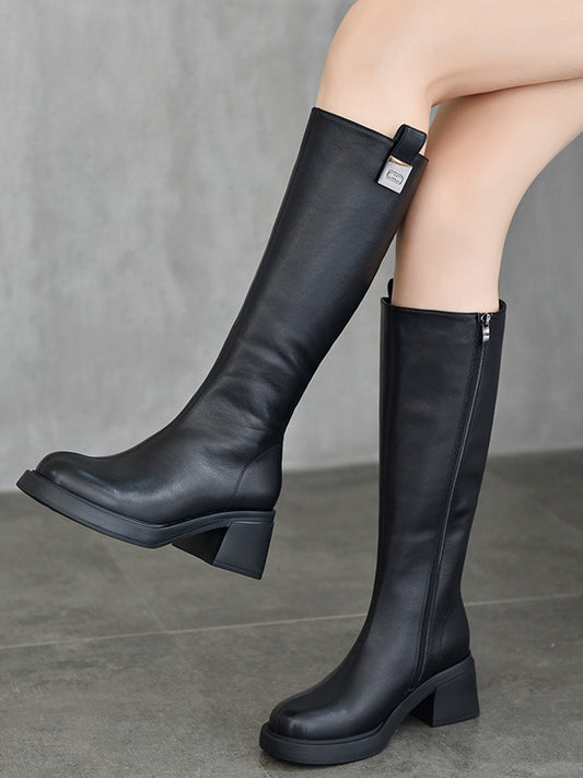 British Style Side Zipper Thick Heel Knight Boots