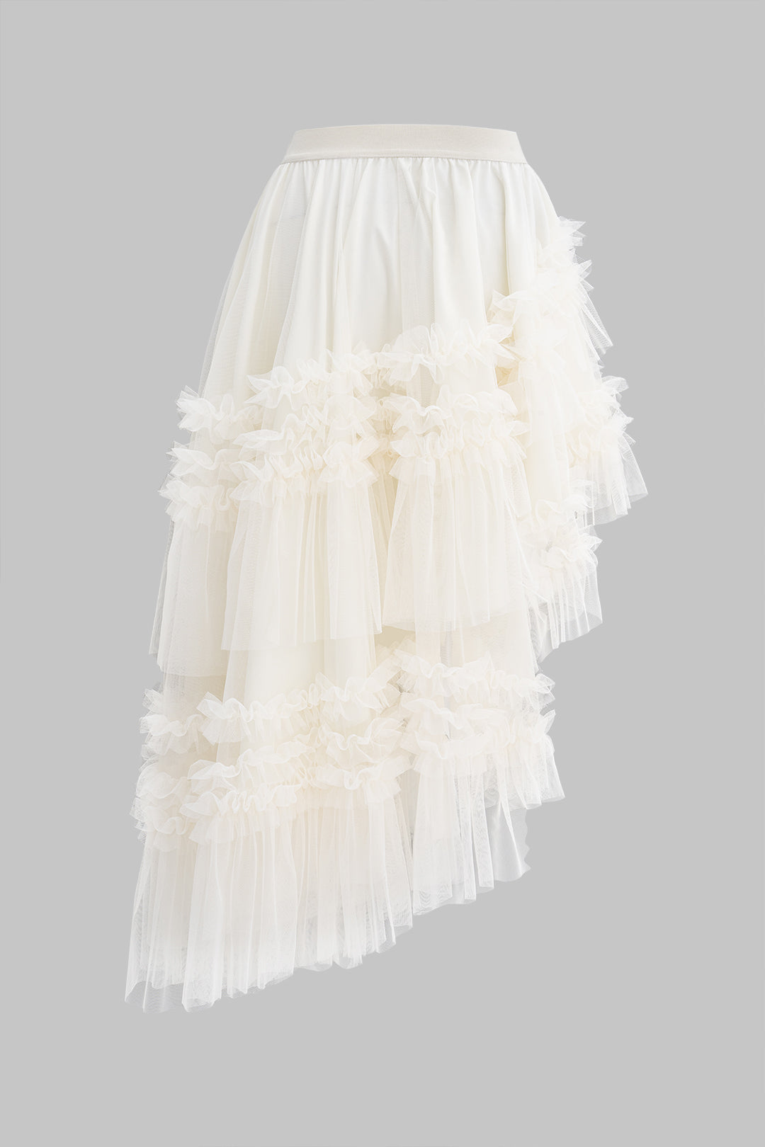 Asymmetrical Mesh Scallop Edge Skirt