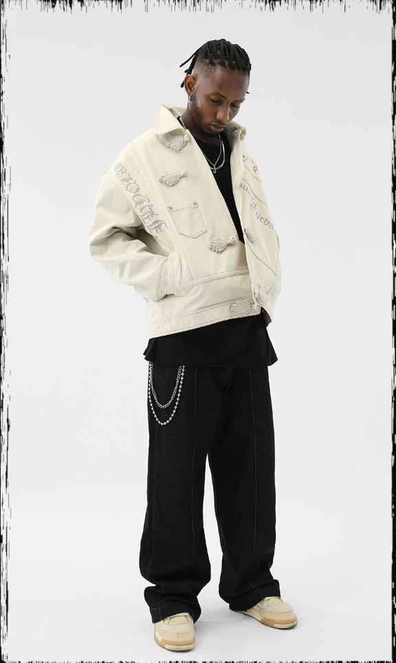 Short Jacket With Coil Buckle Lapel And Embroidery