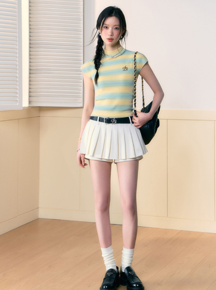 Pleated Skort Collection: Versatile Tennis-Style Shorts with Flared Overlay in Ivory, Charcoal, and Black